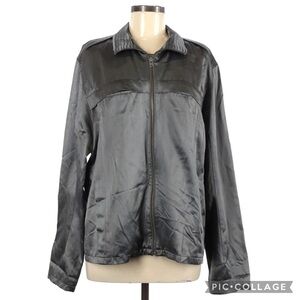 DKNY Satin Dark Chrome Colored Bomber Jacket